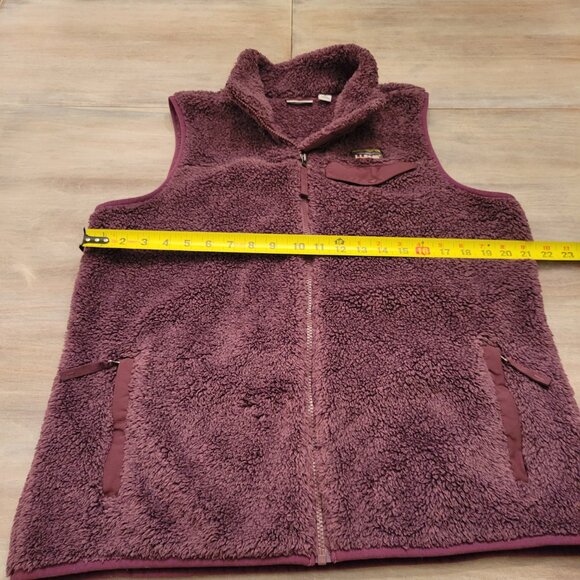 LL Bean Women’s L Mountain Pile High Fleece Vest Maroon Full Zip Outdoor Warm - Picture 6 of 8